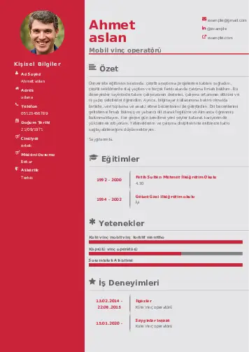 Vinç Operatörü Cv Örnekleri cv indir